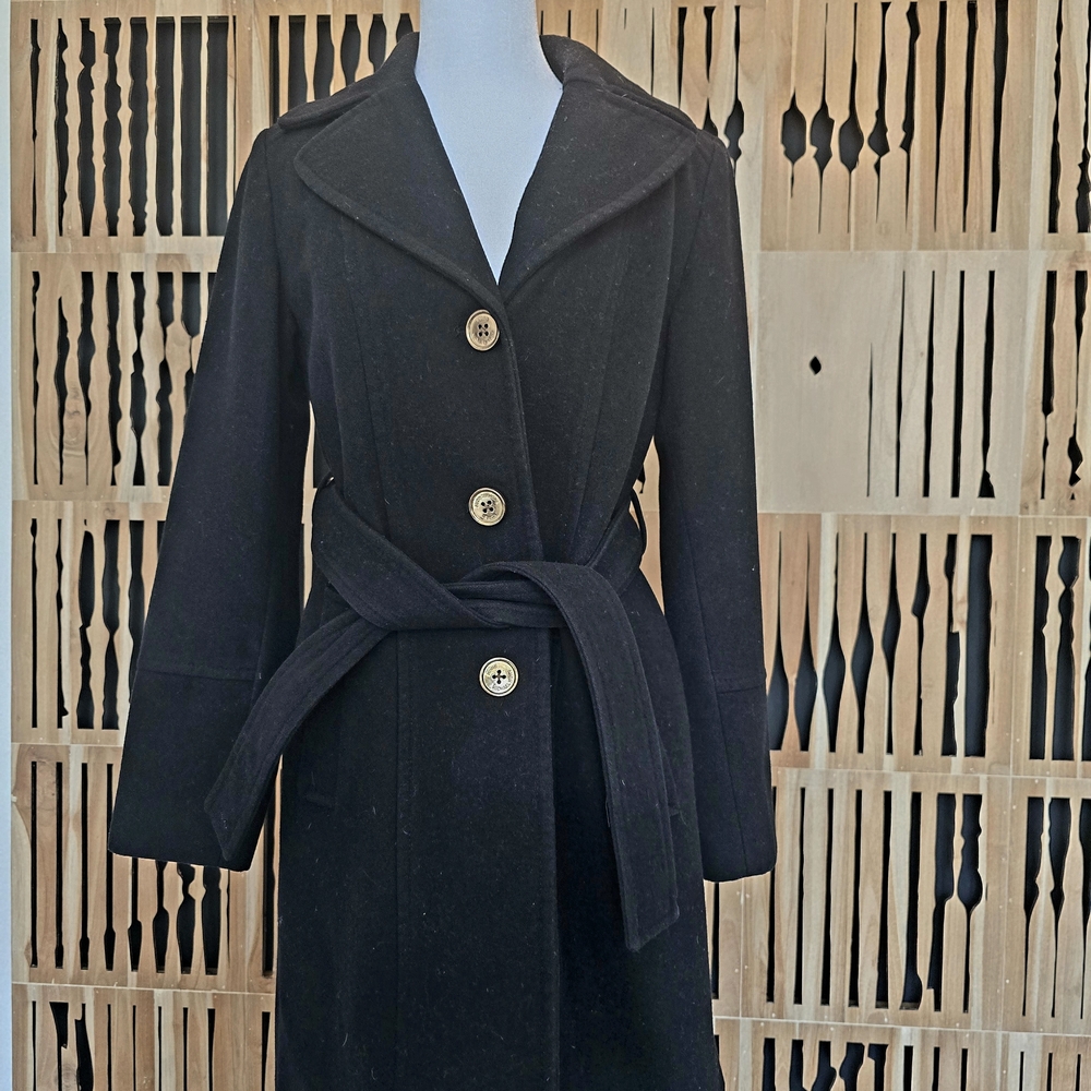 MICHAEL Michael Kors Black Trench Coat with Gold Buttons